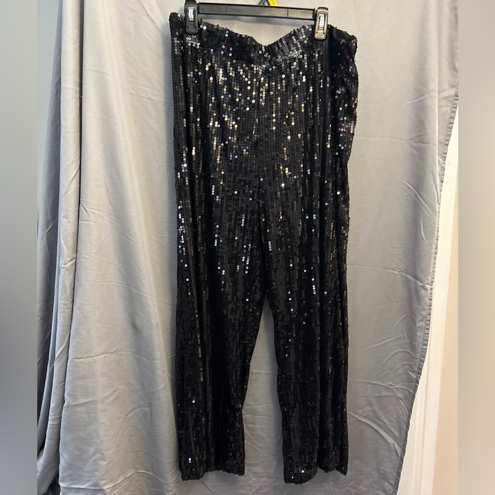 Sequin Wide Leg Black Women's Pants